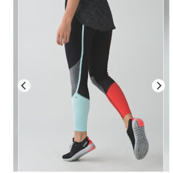 Lululemon Pedal To The Medal 7/8 Tight Black / Alarming / Tranquil Blue Size 4 - Picture 2 of 16